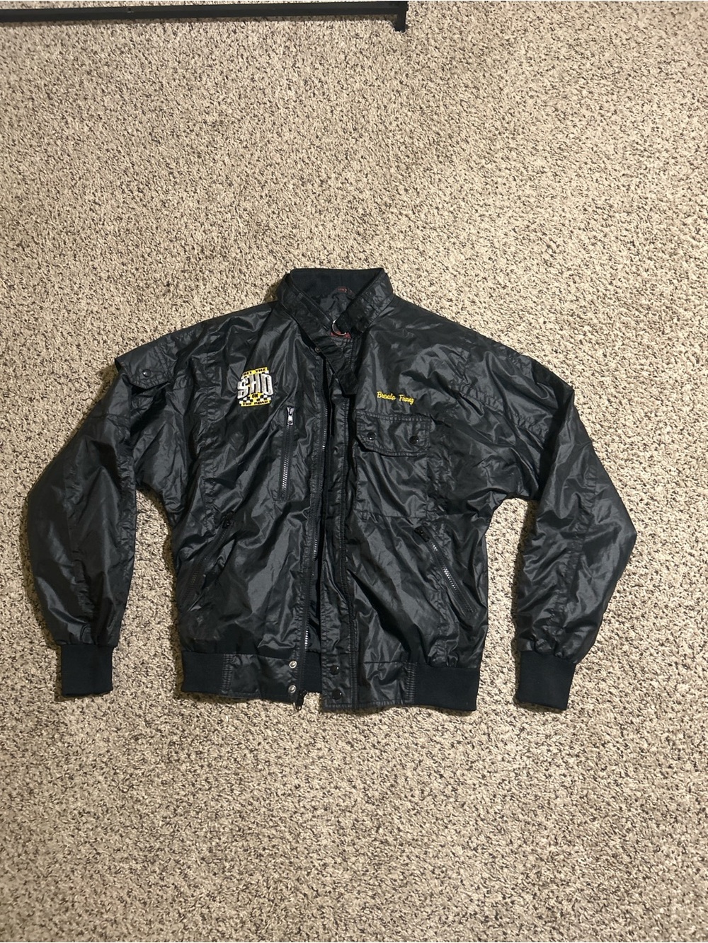 Black Men's Lightweight Bomber Jacket with Embroidered Logos